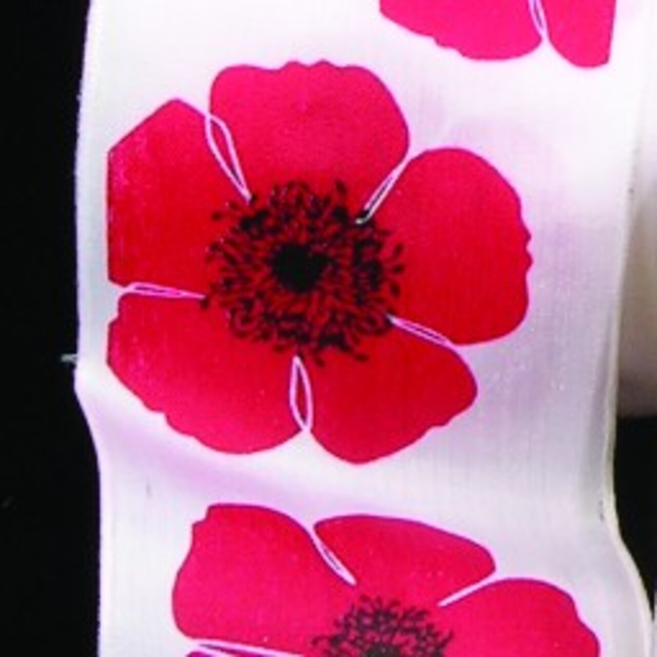 The Ribbon People White and Red Poppies Print Wired Craft Ribbon 2.5" x 27 Yards
